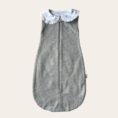 Saco de dormir algodón - gris cuello broderie - 0 a 3 meses