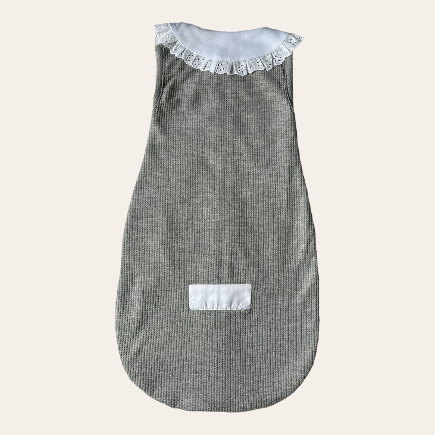 Saco de dormir algodón - gris cuello broderie - 0 a 3 meses